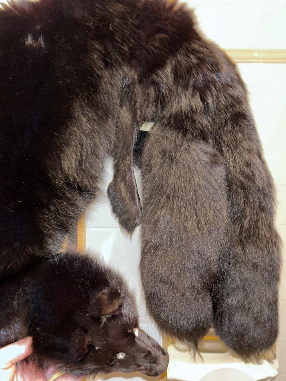 Adrienne Landau Real dark mink Fur stole shawl head tail intact